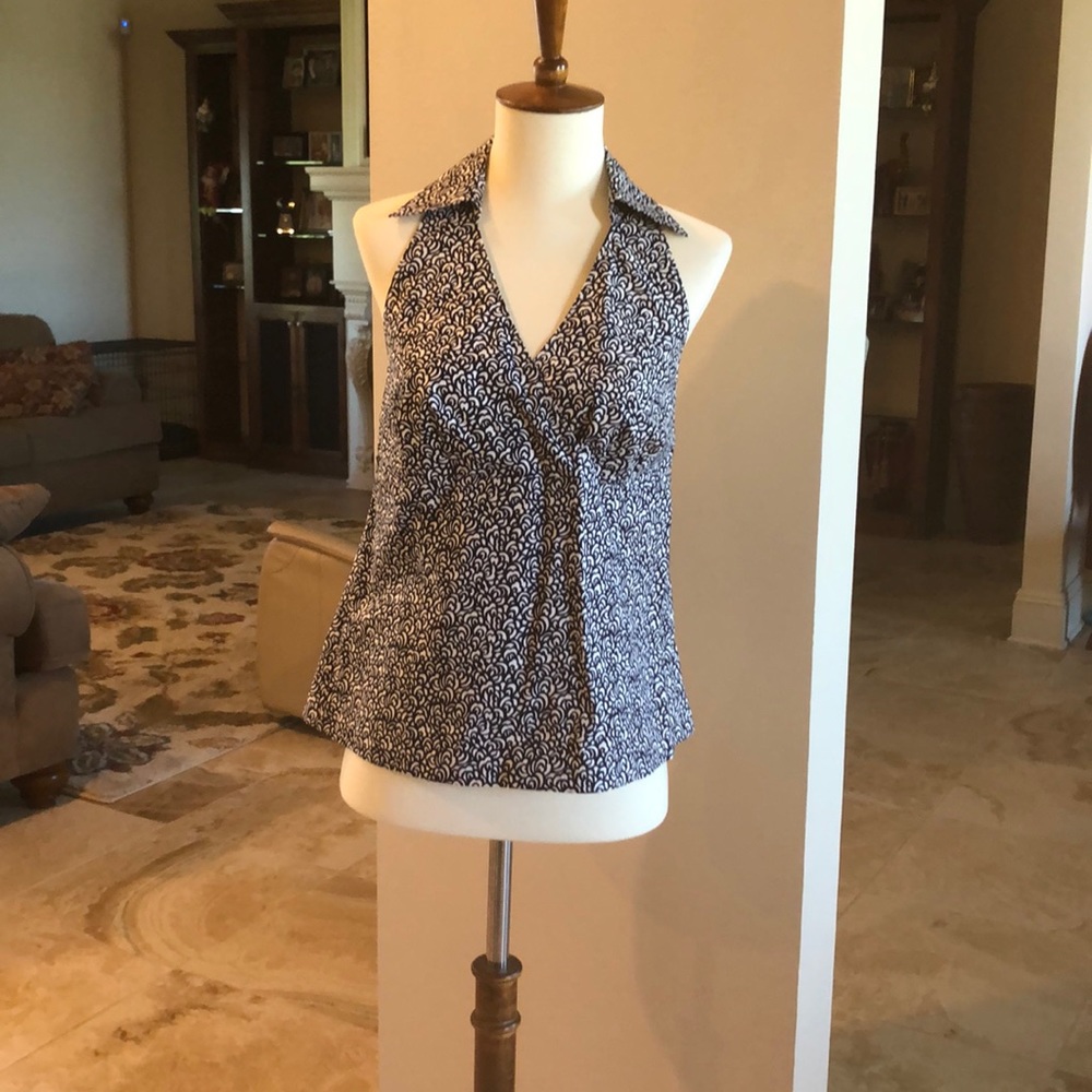 Ann Taylor Halter Top Size 6P Navy and White